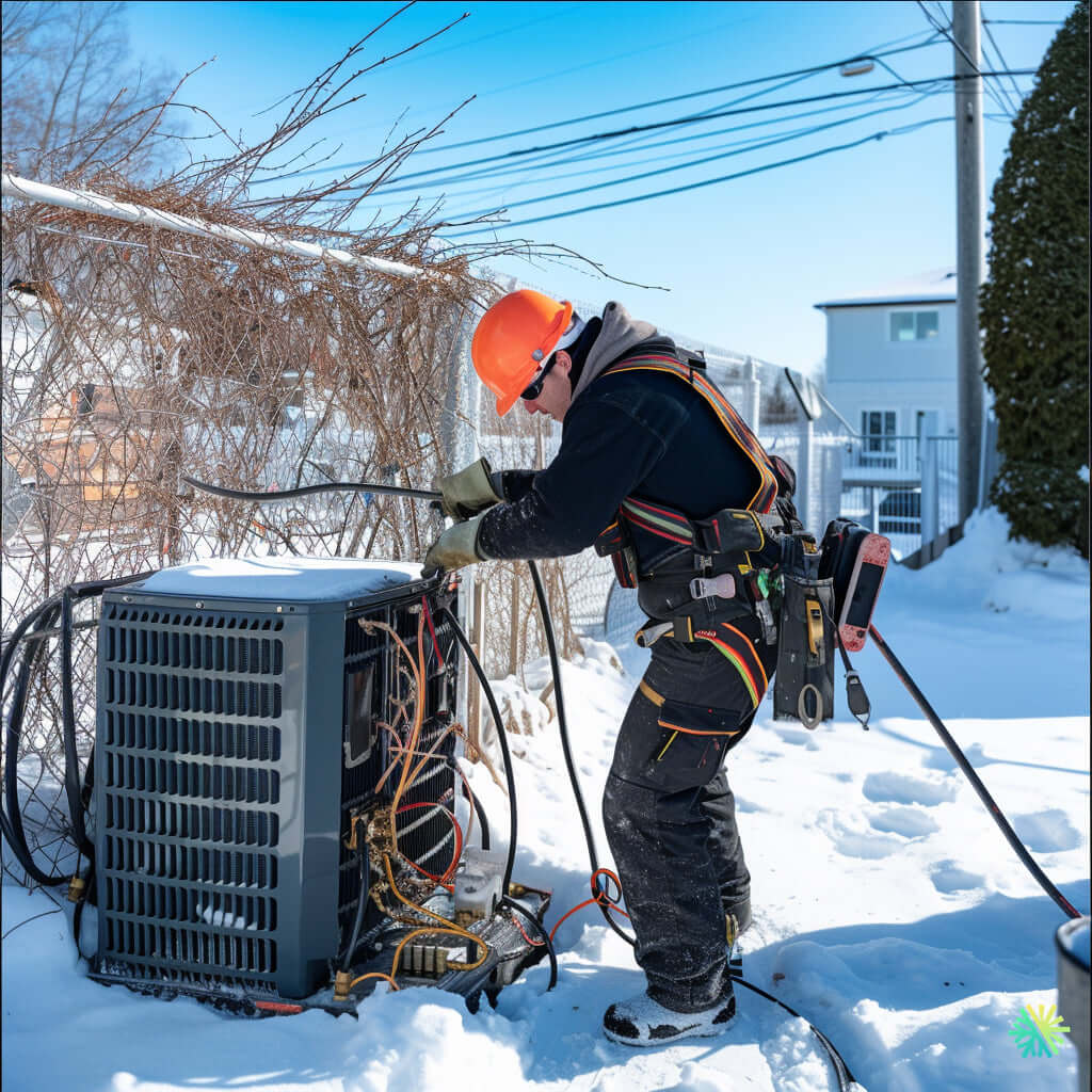 HVAC technician servicing a heat pump